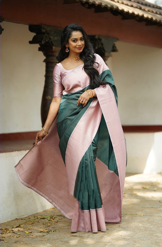 Handloom Soft Silk Saree in Onion Shade and Modern Dark Blue Pallu Saree  With Banvanchi Border Pure Soft Silk Saree in Unique Colors - Etsy